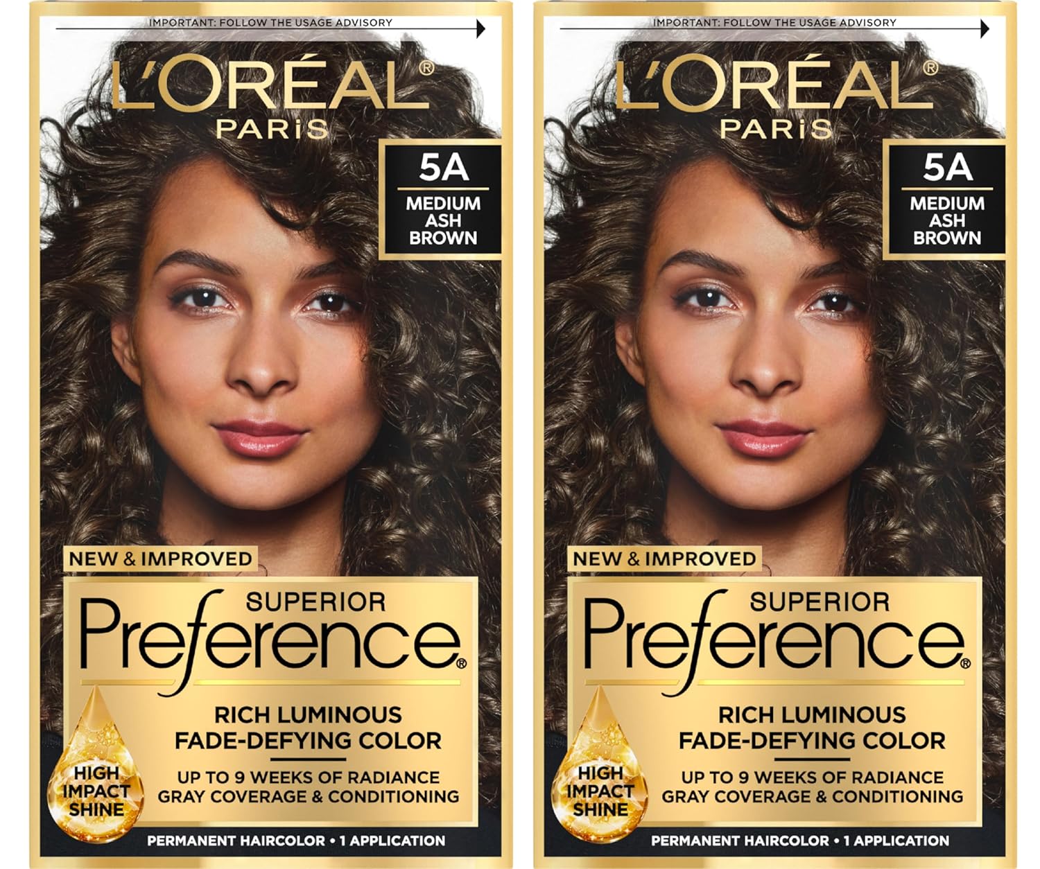 L'Oreal Paris Superior Preference Luminous Fade-Defying Permanent Hair Color, Hair Dye For Up to 9 Weeks of Radiance, Medium Ash Brown 5A, 1 Hair Dye Kit (Pack of 2) 5A Medium Ash Brown 1 Count (Pack of 2)