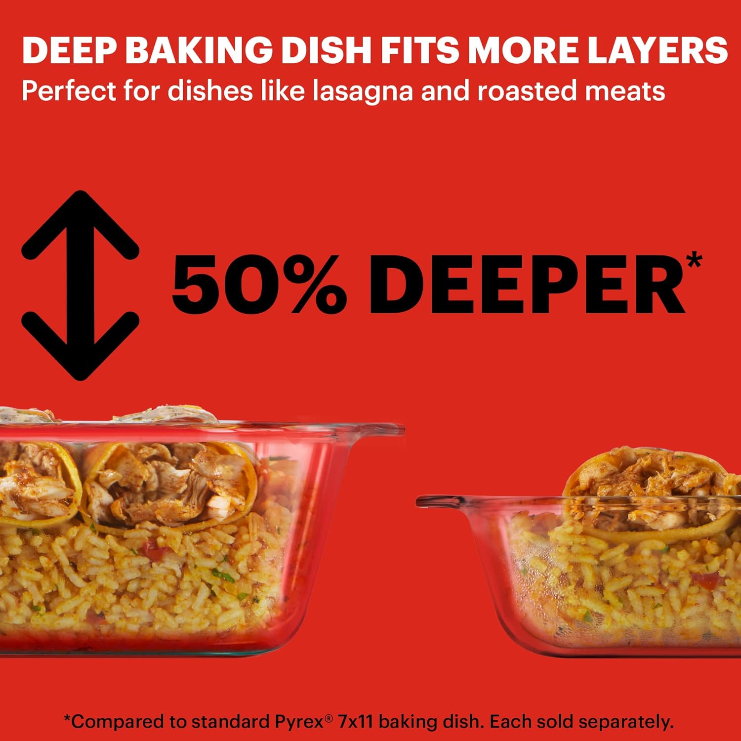 Pyrex Deep 9x13-Inch Glass Baking Dish with Lid, Deep Casserole Dish, Glass Food Container, Oven, Freezer and Microwave Safe, Clear Container 2pc Baking Set
