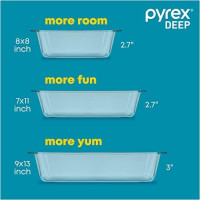 Pyrex Deep 9x13-Inch Glass Baking Dish with Lid, Deep Casserole Dish, Glass Food Container, Oven, Freezer and Microwave Safe, Clear Container 2pc Baking Set