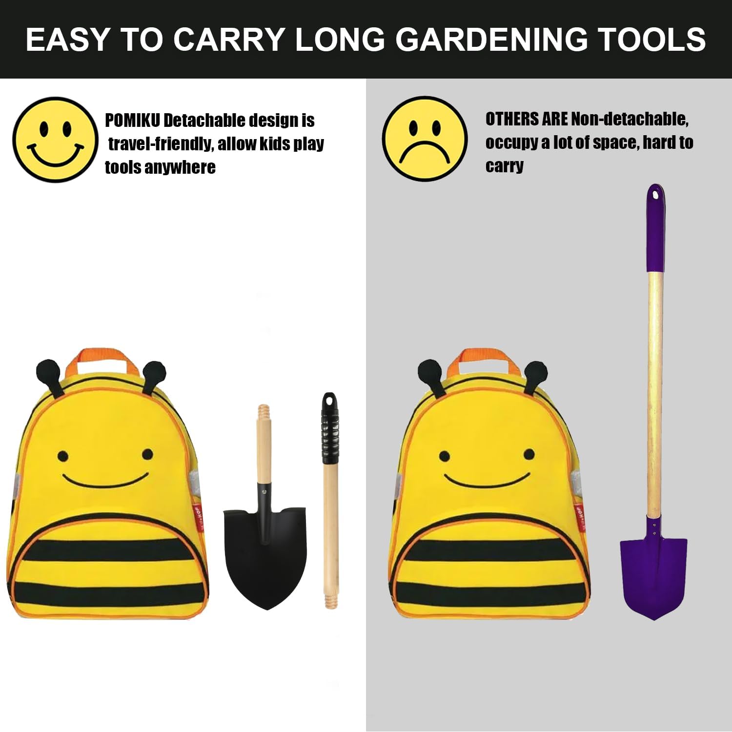 Kids Garden Tools, Rake and Shovel Set, 7 Pieces Gardening Tools for Yard, Beach, Camping Play, Outside Toys for Kids Ages 3 up Gift