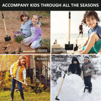 Kids Garden Tools, Rake and Shovel Set, 7 Pieces Gardening Tools for Yard, Beach, Camping Play, Outside Toys for Kids Ages 3 up Gift