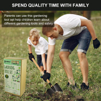 Kids Garden Tools, Rake and Shovel Set, 7 Pieces Gardening Tools for Yard, Beach, Camping Play, Outside Toys for Kids Ages 3 up Gift