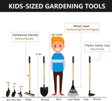 Kids Garden Tools, Rake and Shovel Set, 7 Pieces Gardening Tools for Yard, Beach, Camping Play, Outside Toys for Kids Ages 3 up Gift