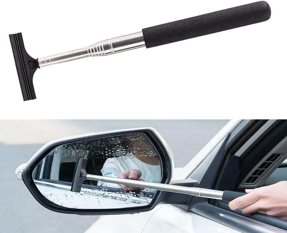 Car Side Mirror Squeegee, Retractable Telescopic Mirror Wiper, Anti-Fog & Water Cleaning Tool for Rainy & Foggy Weather, Extendable 98cm Handle, Portable Auto Mirror Cleaner 1