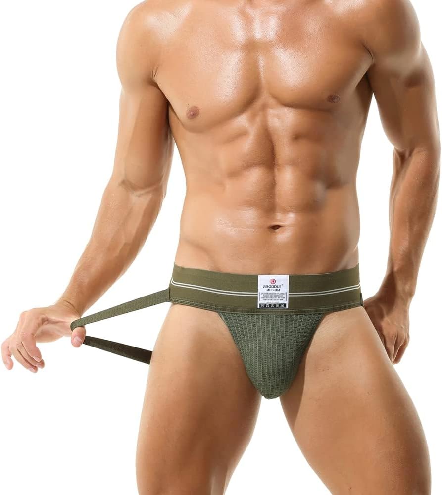 BRODDLE Men's Jockstrap Stretchy Nylon Mesh Pouch Performance Workout Athletic Supporters for Men Green Medium