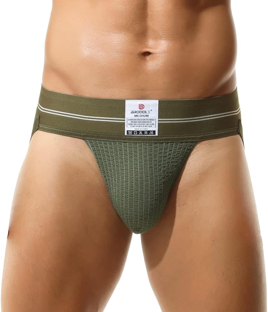 BRODDLE Men's Jockstrap Stretchy Nylon Mesh Pouch Performance Workout Athletic Supporters for Men Green Medium