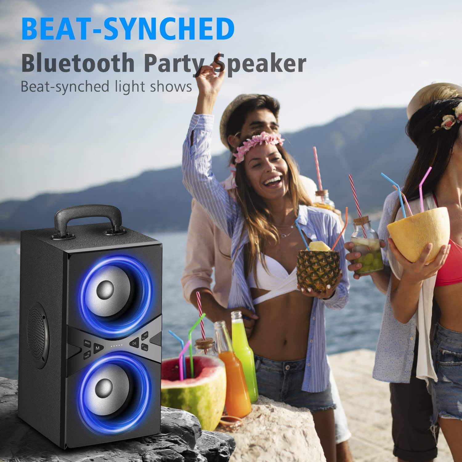 YIER Bluetooth Speakers, Wireless TWS Portable Bluetooth Speaker with Lights,100dB Loud Bluetooth Speaker with Subwoofer 80W Stereo Sound, Bassup Technology,18-Hour Playtime for Outdoor Party Garden