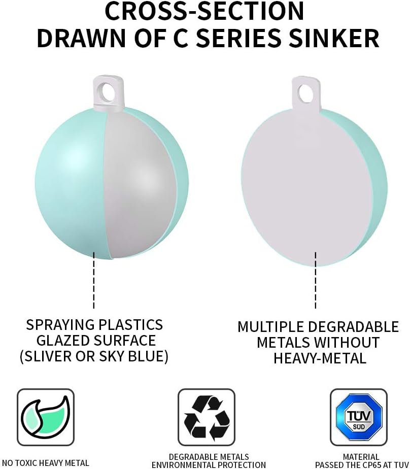 ECOFT Lead Free Fishing Weights Sinkers 20g-200g Coated Egg Sinkers Cannonball Weights Assorted Sizes Bag and Fishing Weights Assortment Box Non-Lead Fishing Weights Saltwater Freshwater 60g(2.11oz)-12pcs