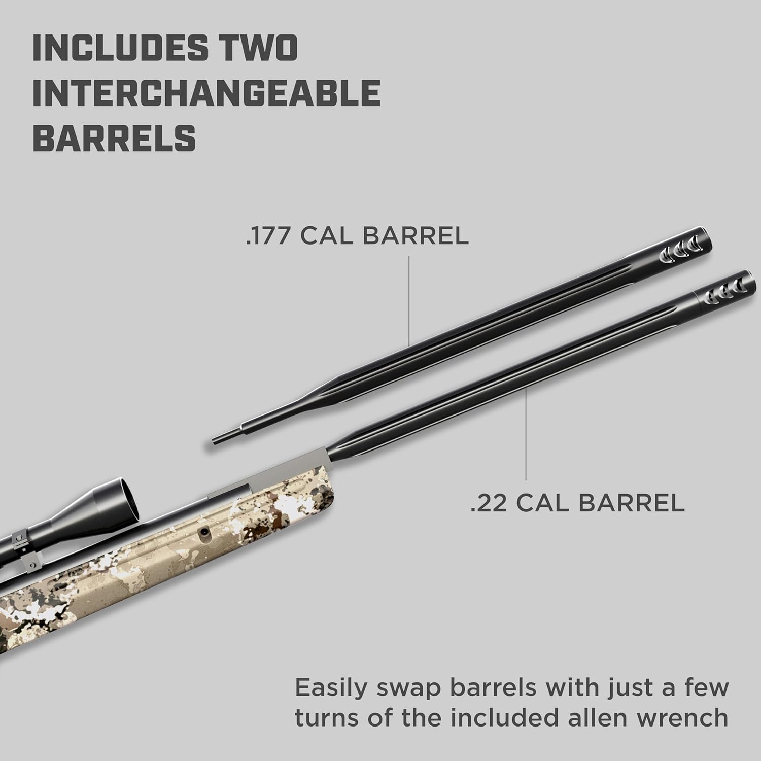 Barra Airguns 1200g Dual Caliber Pellet Rifle, Hunting Pellet Rifle, Break Barrel 1200 FPS Gas Piston .177 Cal or .22 Dual Caliber Camo