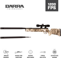 Barra Airguns 1200g Dual Caliber Pellet Rifle, Hunting Pellet Rifle, Break Barrel 1200 FPS Gas Piston .177 Cal or .22 Dual Caliber Camo