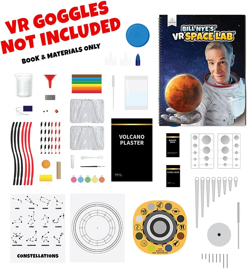 Bill Nye's VR Space Lab - Virtual Reality Kids Science Kit, Book and Interactive STEM Learning Activity Set (Materials & Book Only - Goggles Sold Separately) - for Ages 8 and Up Materials & Book Only (No Goggles)
