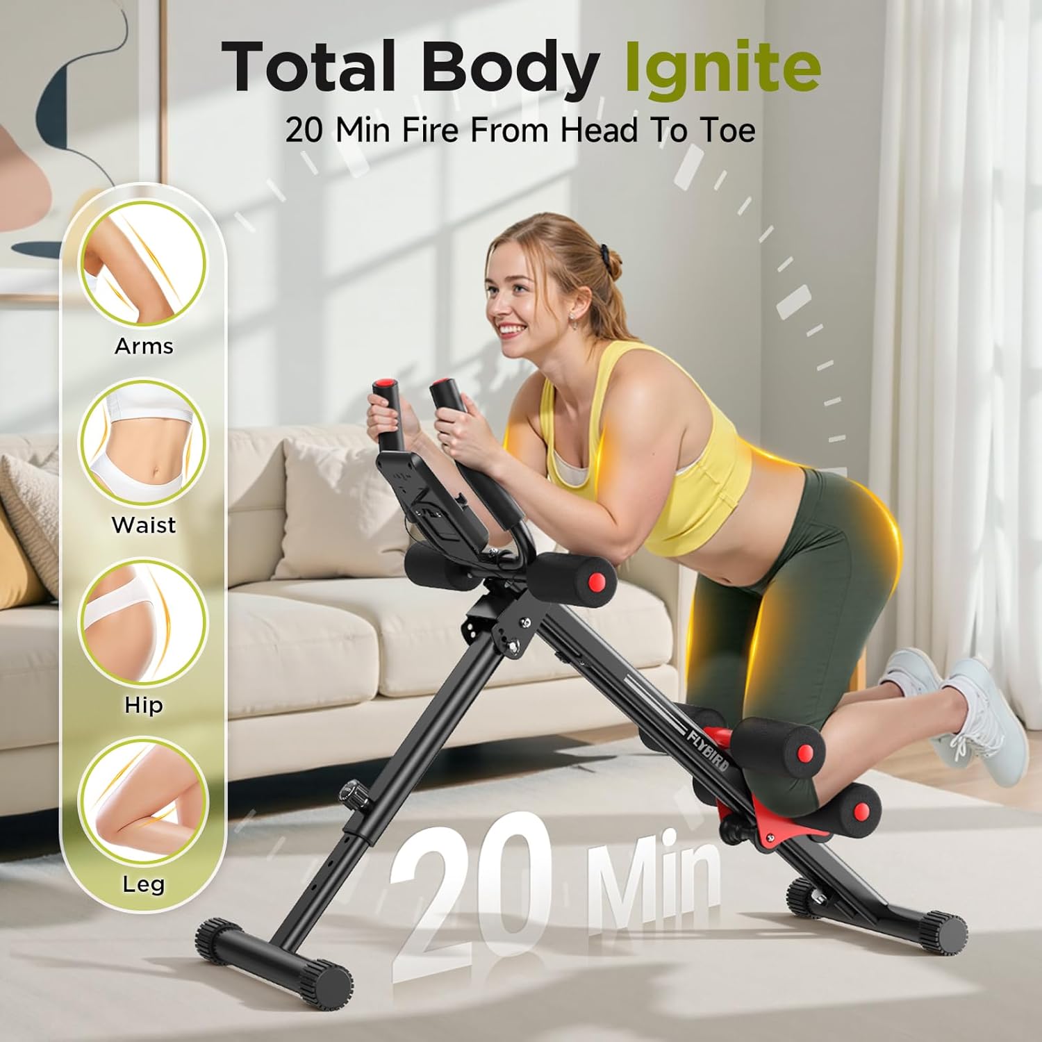 FLYBIRD Ab Workout Equipment, Adjustable Ab Machine Full Body Workout for Home Gym, Strength Training Exercise Equipment for Body Shaping Foldable Waist Trainer Suitable for Beginner Red