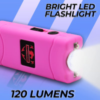 FIGHTSENSE Super Heavy Duty 45 Billion Stun Gun with Keychain for Self Defense with Bright Led Flashlight, Rechargeable Battery, Nylon Holsters Pink