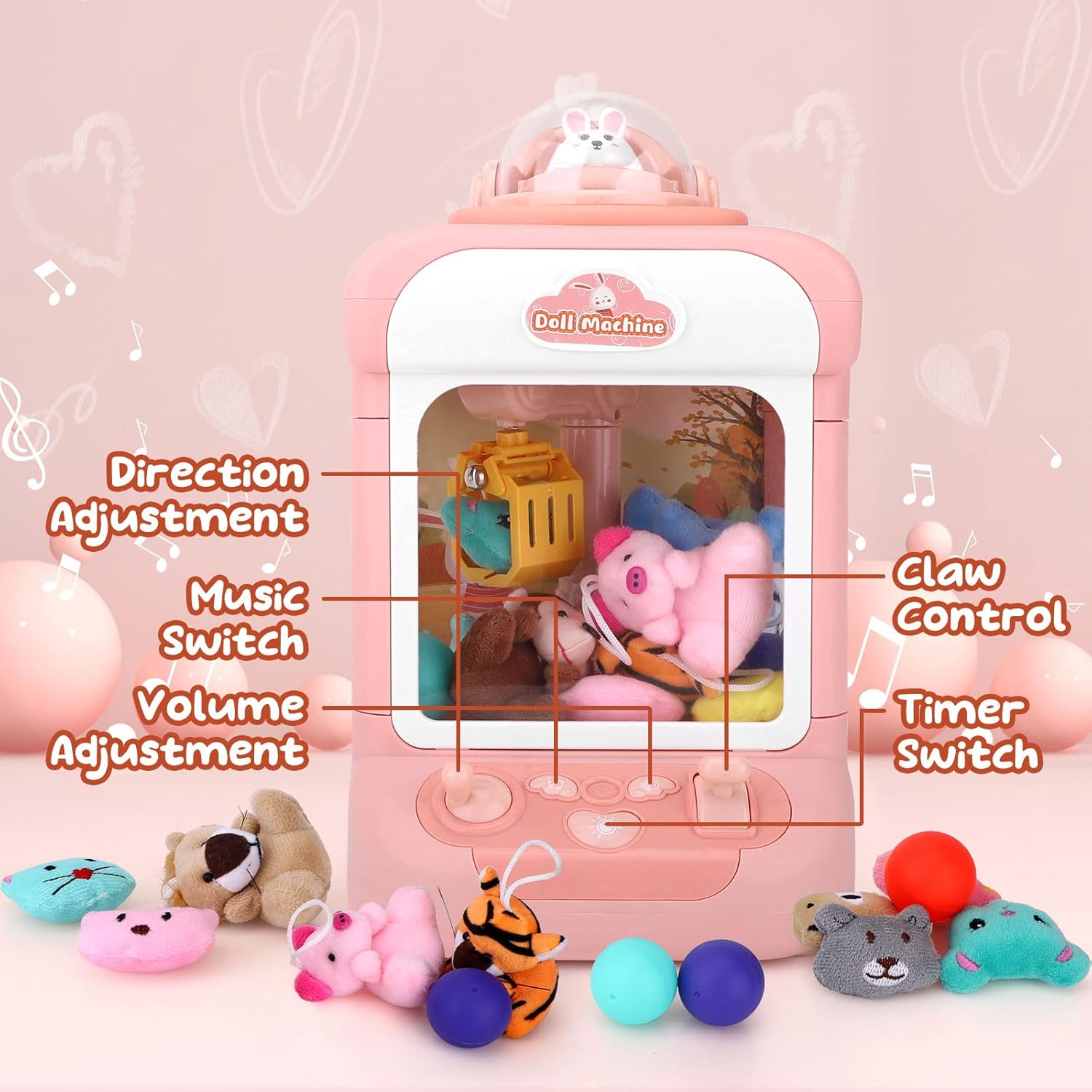 Rabbit Claw Machine for Kids with Plush Toys, Gashapons, Plastic Toys, Dispenser Toys Mini Vending Machine with Music, Mini Claw Machine Crane Game Toys Candy Machine for 3-6,4-8,8-12 Girls and Boys