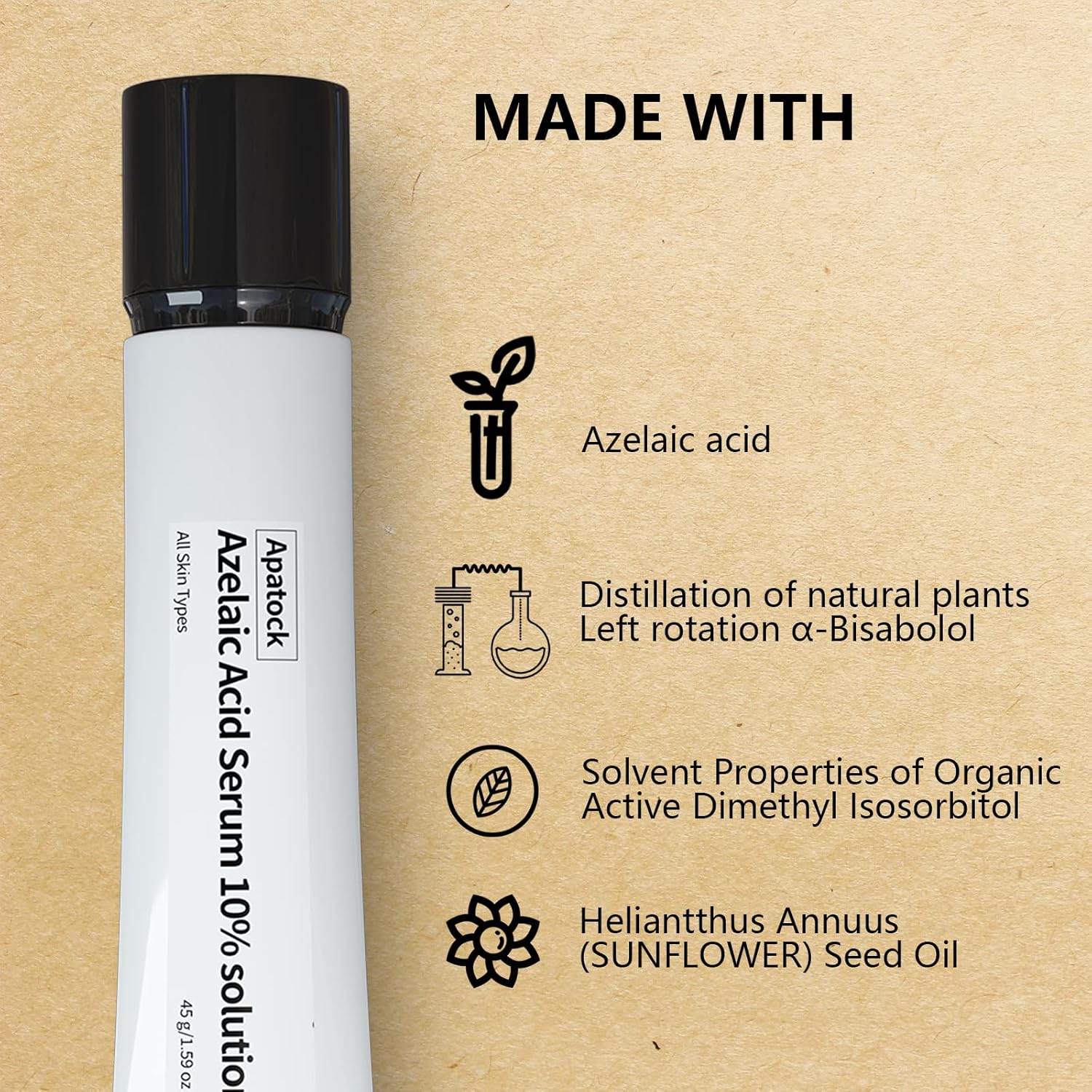 10% Azelaic Acid Serum Solution Apatock,Rosacea Treatment for Face,Dark Spot Remover,Redness Relief for Face，Natural Extracts Gently Acne Treating (1.4 oz（Pack of 1）)