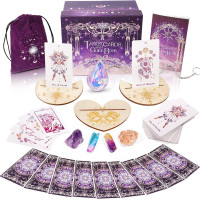 78 Tarot Cards with Guide Book - Tarot Deck Gift Set with Tarot Cloth, Chakra Stones & Tarot Bag, Purple Tarot Cards Fortune Telling Game Craft Cardboard for Beginners and Expert Readers