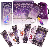 78 Tarot Cards with Guide Book - Tarot Deck Gift Set with Tarot Cloth, Chakra Stones & Tarot Bag, Purple Tarot Cards Fortune Telling Game Craft Cardboard for Beginners and Expert Readers