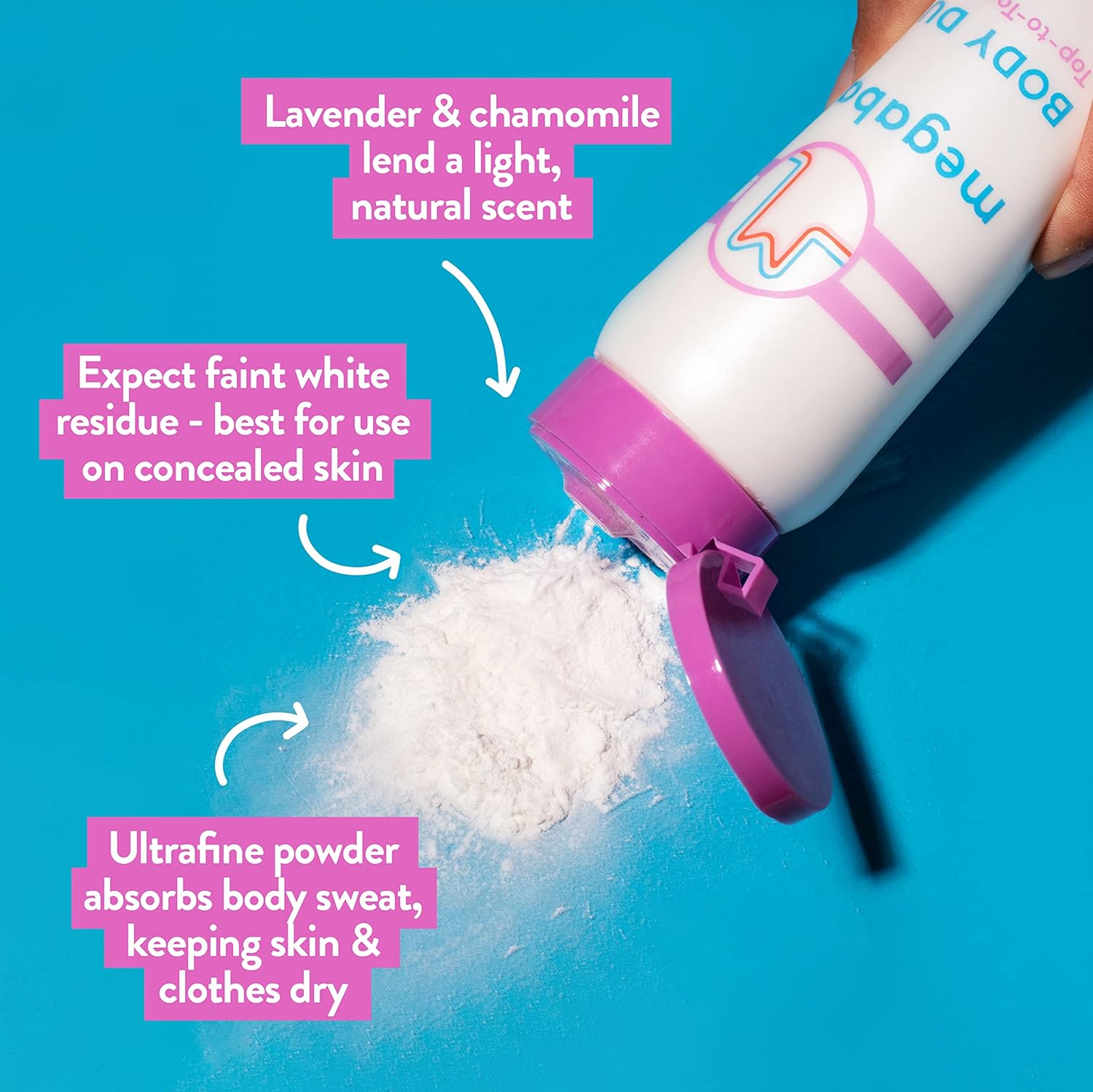Megababe Sweat Absorbing Body Powder - Body Dust | with Lavender & Aloe | Talc-Free, All Natural | 6 oz