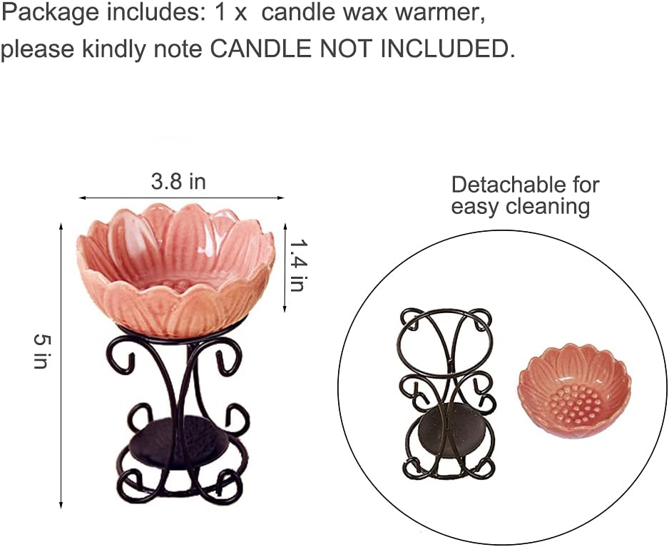 Tealight Wax Warmer Oil Burner, Iron Wax Melter Tea Light Holder, Wax Melt Burner Candle Wax Warmer Non Electric Oil Warmer (Pink)