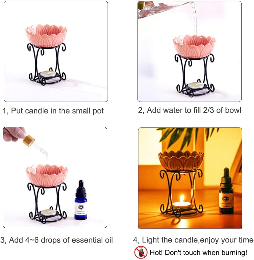 Tealight Wax Warmer Oil Burner, Iron Wax Melter Tea Light Holder, Wax Melt Burner Candle Wax Warmer Non Electric Oil Warmer (Pink)