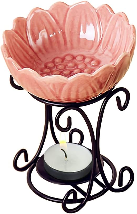 Tealight Wax Warmer Oil Burner, Iron Wax Melter Tea Light Holder, Wax Melt Burner Candle Wax Warmer Non Electric Oil Warmer (Pink)