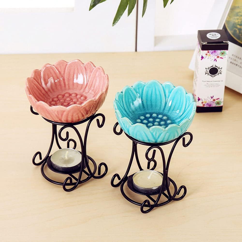 Tealight Wax Warmer Oil Burner, Iron Wax Melter Tea Light Holder, Wax Melt Burner Candle Wax Warmer Non Electric Oil Warmer (Pink)