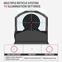 VOTATU PMD504-R Multiple Reticle Red Dot Sight Compatible with RMR Footprint and Picatinny Mount - Shake Awake 1x24mm Micro Reflex Sight 2 MOA Dot 62 MOA Circle Optic