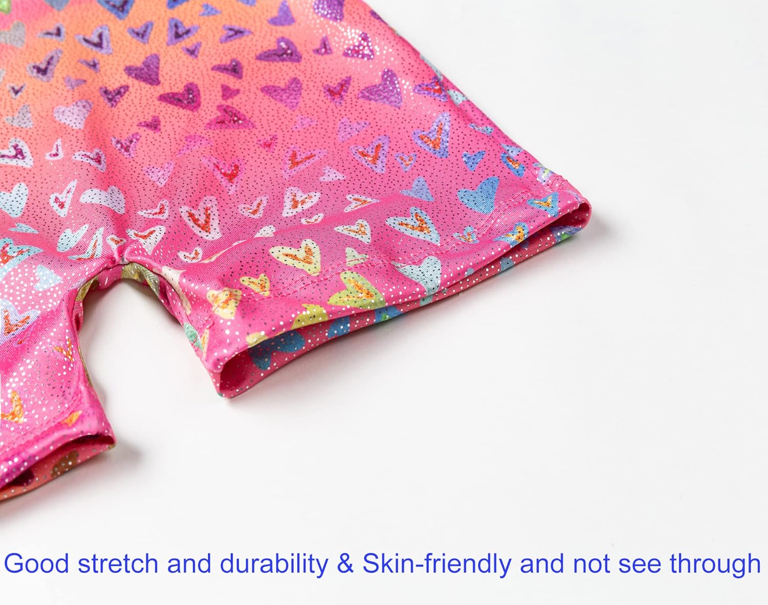 Domusgo Gymnastics Leotards for Girls Sparkly One-Piece Pro Kids Unitard Biketards with Shorts Nenon Love Heart Biketard 5-6 Years