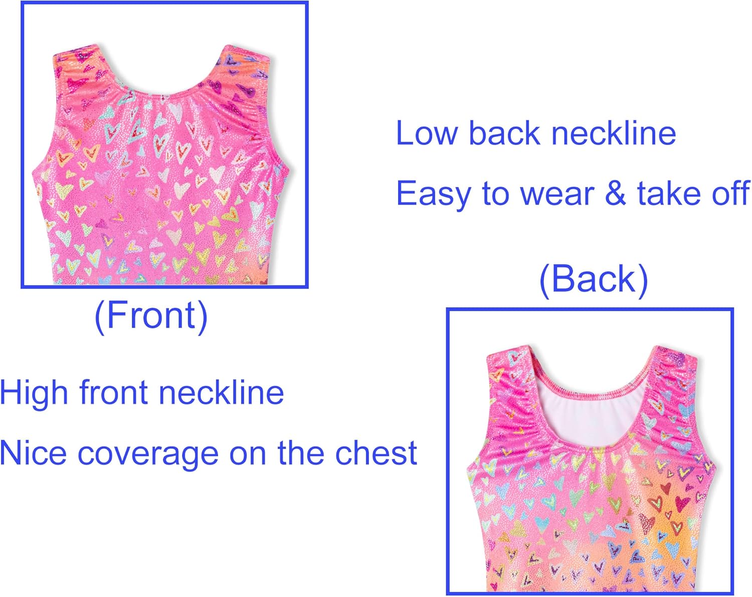 Domusgo Gymnastics Leotards for Girls Sparkly One-Piece Pro Kids Unitard Biketards with Shorts Nenon Love Heart Biketard 5-6 Years