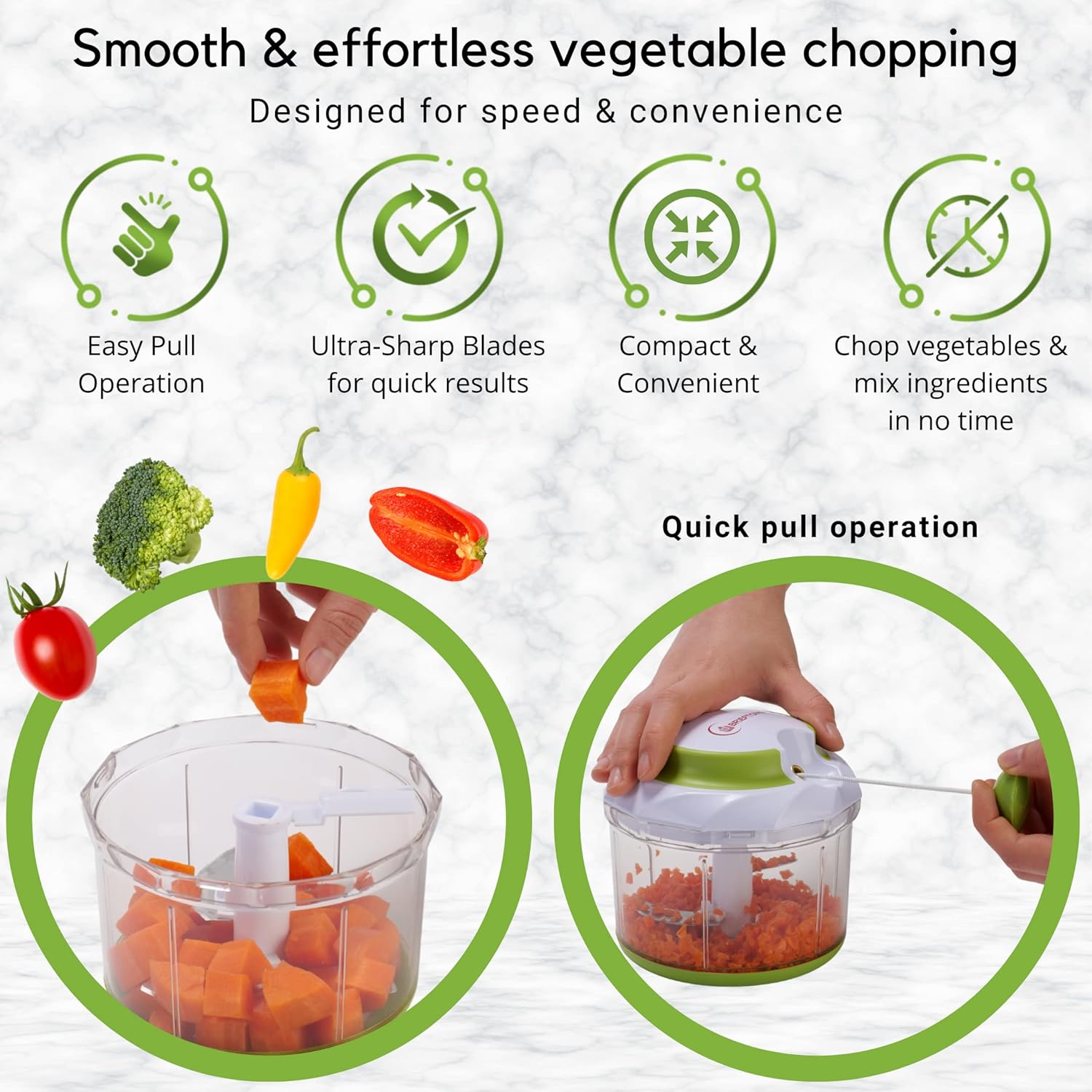Brieftons QuickPull Manual Food Chopper: Large 4-Cup Powerful Hand Pull Chopper / Mincer / Mixer Blender to Chop Onion, Garlic, Vegetables, Fruits, Herbs for Salsa, Salad, Pesto, Puree, Indian Cooking
