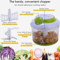 Brieftons QuickPull Manual Food Chopper: Large 4-Cup Powerful Hand Pull Chopper / Mincer / Mixer Blender to Chop Onion, Garlic, Vegetables, Fruits, Herbs for Salsa, Salad, Pesto, Puree, Indian Cooking