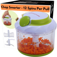 Brieftons QuickPull Manual Food Chopper: Large 4-Cup Powerful Hand Pull Chopper / Mincer / Mixer Blender to Chop Onion, Garlic, Vegetables, Fruits, Herbs for Salsa, Salad, Pesto, Puree, Indian Cooking