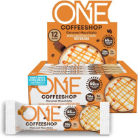 ONE Coffee Shop Caffeinated Protein Bars, Caramel Macchiato, Gluten Free with 20g Protein and 65mg of Caffeine Energy, Pantry Staples, 2.12 oz (12 Count), Packaging May Vary