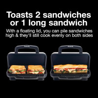 Proctor Silex Deluxe Hot Sandwich Maker With Easy-Clean Durable PFAS-Free Nonstick Ceramic Plates, Fits up to 2 Grilled Cheese, Ruebens, Tortas or Subs, Stainless Steel (25415MN)