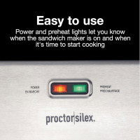 Proctor Silex Deluxe Hot Sandwich Maker With Easy-Clean Durable PFAS-Free Nonstick Ceramic Plates, Fits up to 2 Grilled Cheese, Ruebens, Tortas or Subs, Stainless Steel (25415MN)