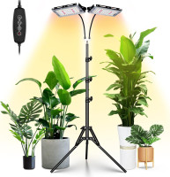 LORDEM Grow Light with Stand, Full Spectrum LED Plant Light for Indoor Plants, 200W Dual Heads Grow Lamp with Auto On/Off Timer, 3 Lighting Modes, 6 Dimmable Levels, Adjustable Tripod 15-63 inches Dual-Head Timer