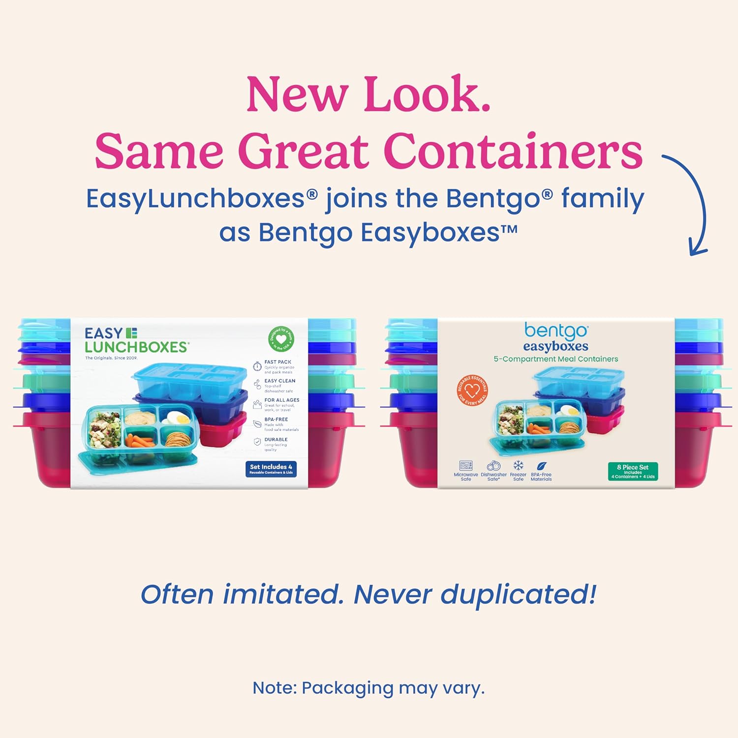 Bentgo Easyboxes - Reusable 5-Compartment Food Containers, Stackable 8-Piece Set, 4 Trays & 4 Lids, BPA-Free Food Storage for Meal Prep, School, & Work; Lunch Boxes w/Patented Design (Jewel Brights)