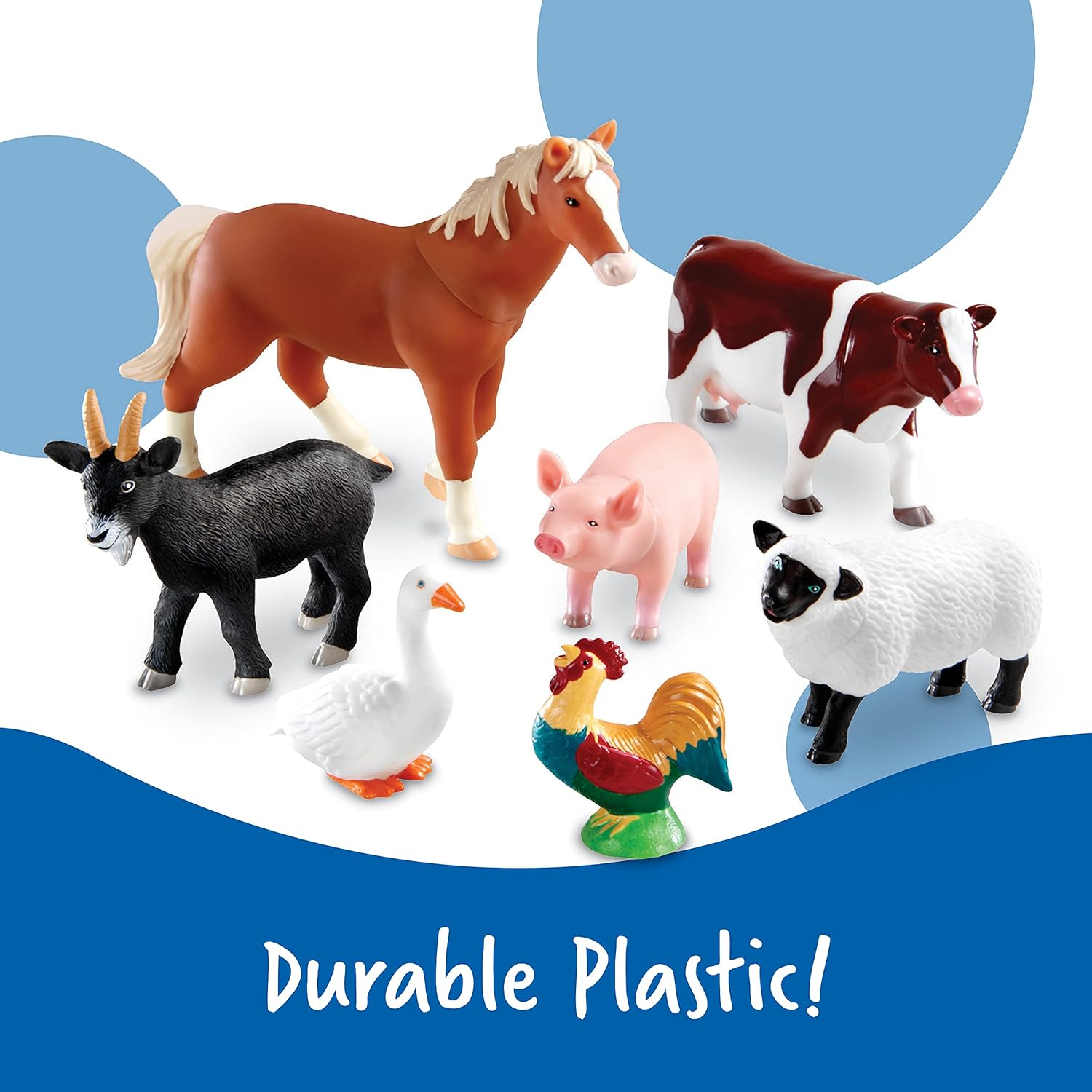 Learning Resources Jumbo Farm Animals - Horse Cow Sheep Chicken Goat Figurines, Barn Toys, Fine Motor Skills, Toddler Educational Playset, Montessori, Barnyard, Gifts For Boys and Girls
