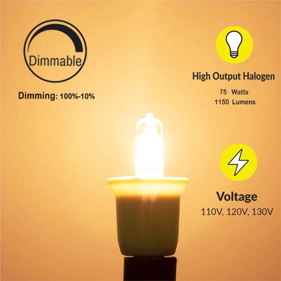 Vinaco E11 Light Bulb, 2PCS E11 Bulb Dimmable, JDE11 120V 75W Halogen Light Bulbs Long Lasting Lifespan, 2800K Warm White,T4 E11 Mini Candelabra Bulb with High Output 1150LM E11 Halogen Bulb 75.0