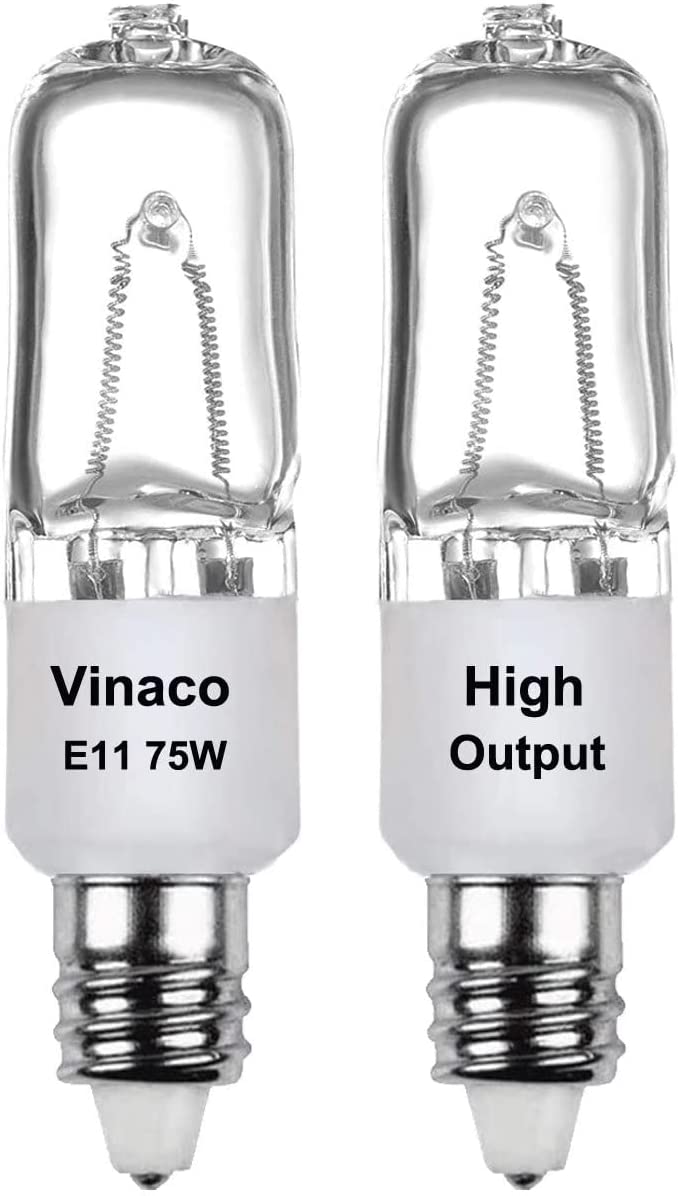 Vinaco E11 Light Bulb, 2PCS E11 Bulb Dimmable, JDE11 120V 75W Halogen Light Bulbs Long Lasting Lifespan, 2800K Warm White,T4 E11 Mini Candelabra Bulb with High Output 1150LM E11 Halogen Bulb 75.0