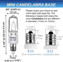 Vinaco E11 Light Bulb, 2PCS E11 Bulb Dimmable, JDE11 120V 75W Halogen Light Bulbs Long Lasting Lifespan, 2800K Warm White,T4 E11 Mini Candelabra Bulb with High Output 1150LM E11 Halogen Bulb 75.0