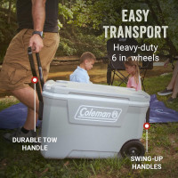 Coleman Classic Series Insulated Portable Wheeled Cooler, Leak-Resistant Outdoor Hard Cooler Keeps Ice up to 5 Days, 62-Quart 62qt Rock Grey