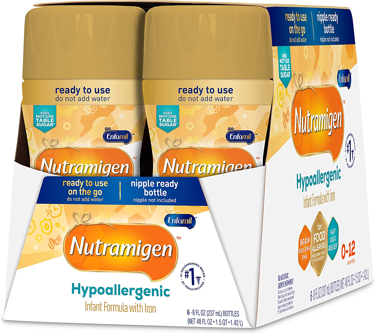 Enfamil Nutramigen Infant Formula, Hypoallergenic and Lactose Free Formula, Fast Relief from Severe Crying and Colic, DHA for Brain Support, 6 Liquid Bottles, 8 Fl Oz, (4 Count) 8oz RTU, Pack of 6