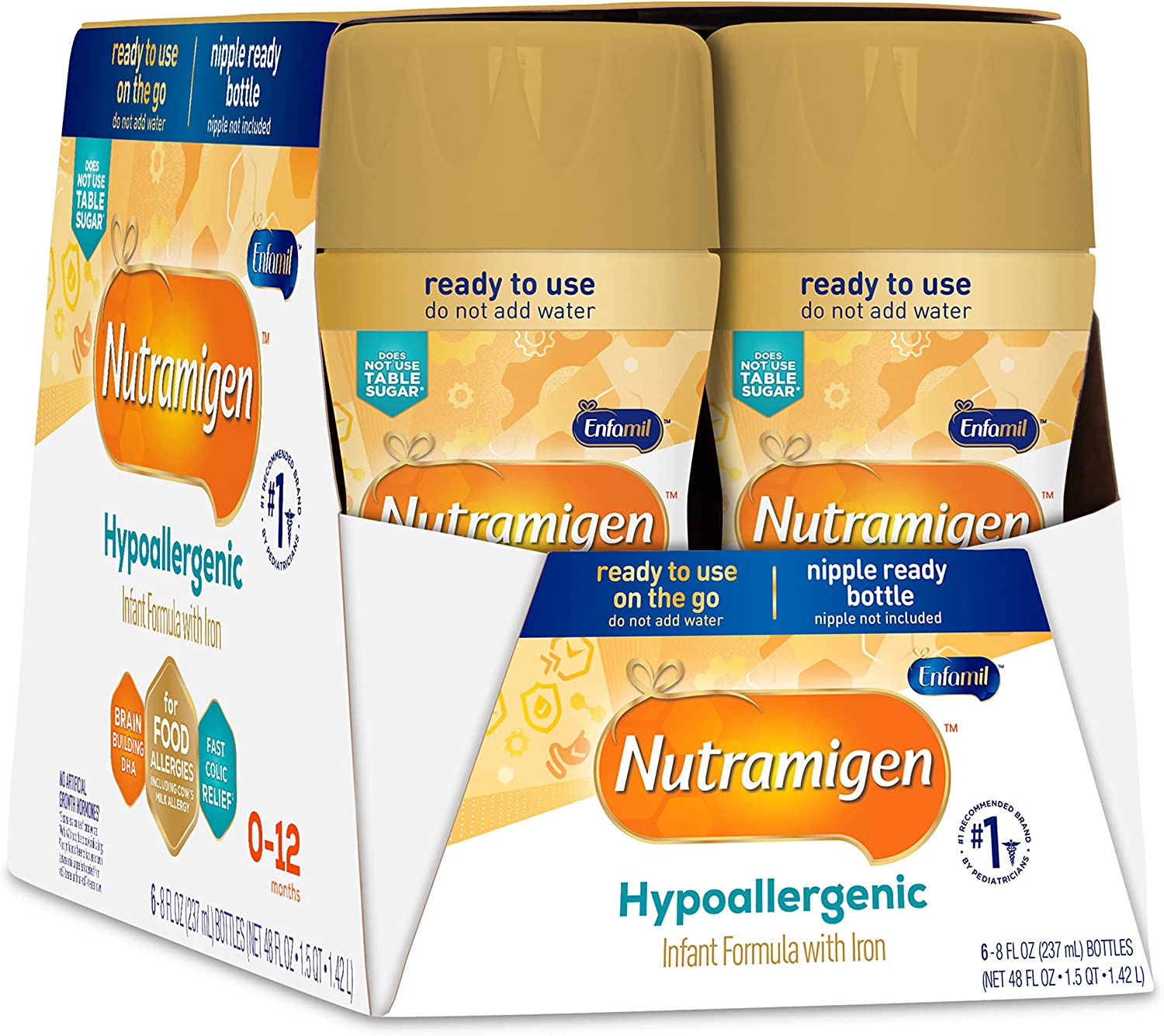 Enfamil Nutramigen Infant Formula, Hypoallergenic and Lactose Free Formula, Fast Relief from Severe Crying and Colic, DHA for Brain Support, 6 Liquid Bottles, 8 Fl Oz, (4 Count) 8oz RTU, Pack of 6