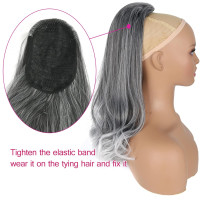 Grey Drawstring Ponytail Salt and Pepper Pony Tails Hair Extensions for Black Women 18inch Synthetic Curly Ponytails Extension Clip in on Hair Pieces for Women 18 Inch #T1B/GRAY