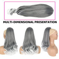Grey Drawstring Ponytail Salt and Pepper Pony Tails Hair Extensions for Black Women 18inch Synthetic Curly Ponytails Extension Clip in on Hair Pieces for Women 18 Inch #T1B/GRAY
