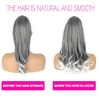 Grey Drawstring Ponytail Salt and Pepper Pony Tails Hair Extensions for Black Women 18inch Synthetic Curly Ponytails Extension Clip in on Hair Pieces for Women 18 Inch #T1B/GRAY