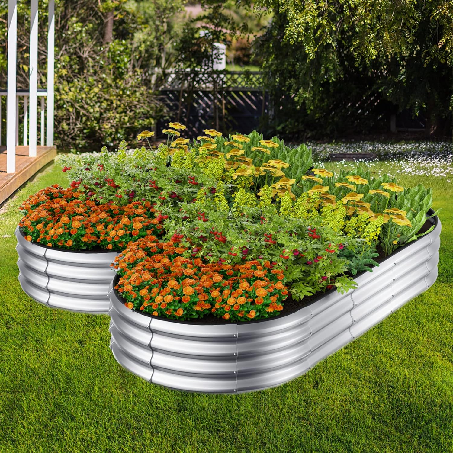 Raised Garden Bed Kit, 4x2x1 ft Galvanized Planter Box Outdoor with Safety Edging, Large Metal Raised Beds for Gardening Vegetables Flower Herb (Silver) Silver 4×2×1ft