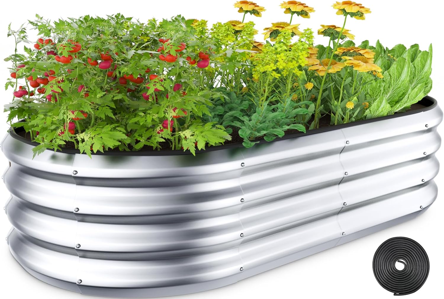 Raised Garden Bed Kit, 4x2x1 ft Galvanized Planter Box Outdoor with Safety Edging, Large Metal Raised Beds for Gardening Vegetables Flower Herb (Silver) Silver 4×2×1ft