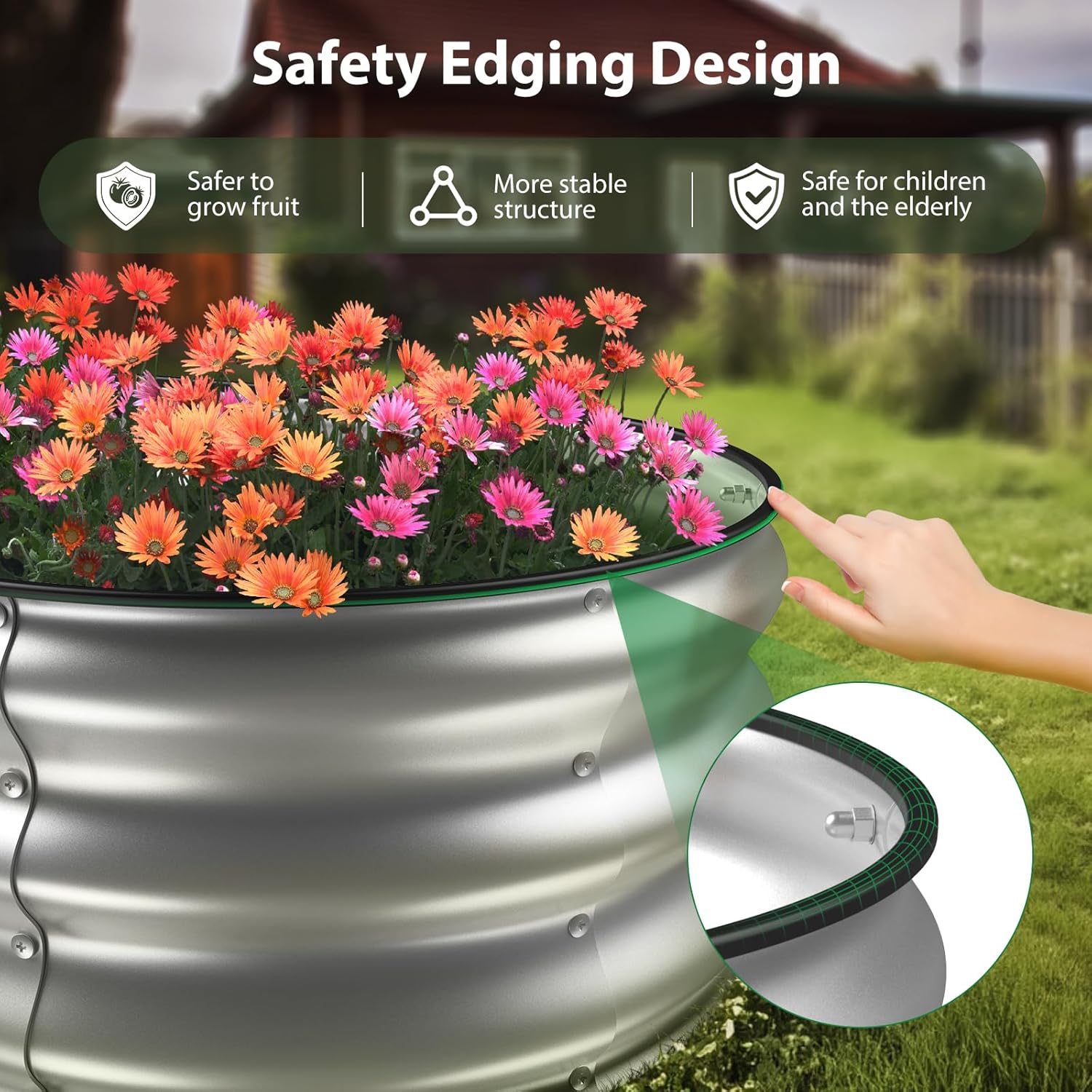 Raised Garden Bed Kit, 4x2x1 ft Galvanized Planter Box Outdoor with Safety Edging, Large Metal Raised Beds for Gardening Vegetables Flower Herb (Silver) Silver 4×2×1ft